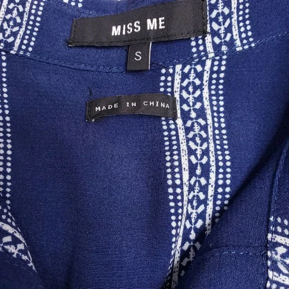 NWOT Miss Me Blue Pattern Collar Stripe Tent Dress - Picture 2 of 5